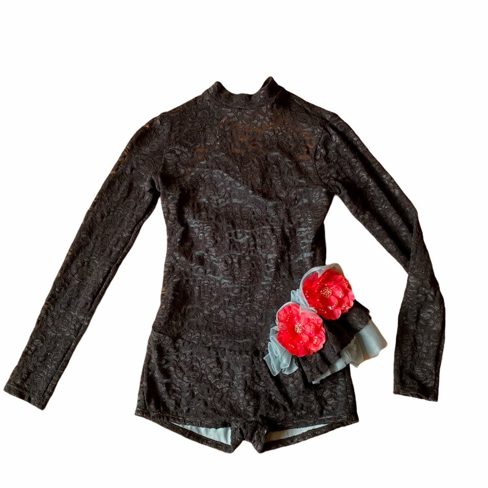 Dance Costume Black Lace Flowers Size CL